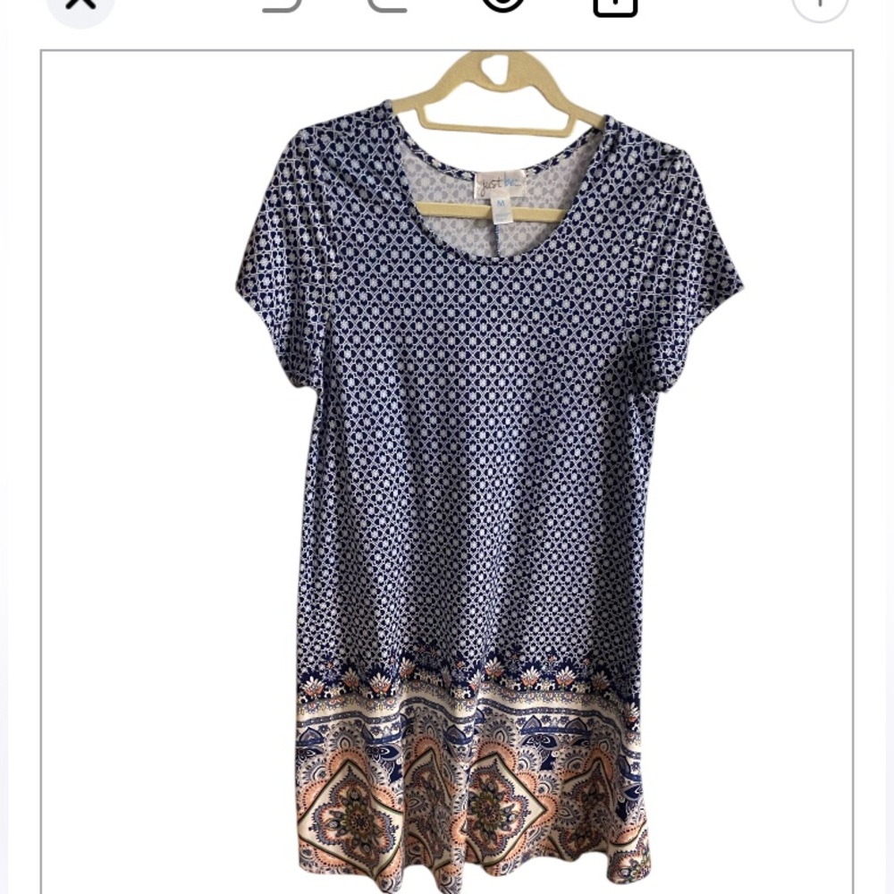 Just Be Blue & Orange geometric Patterned Short Sleeve Dress. Size medium.